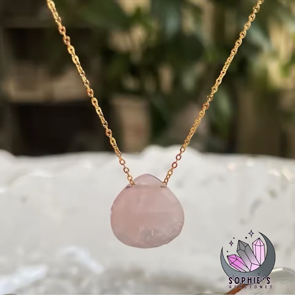 Rose Quartz Teardrop Pendant Necklace